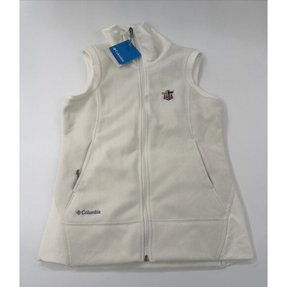 Columbia Fleece Vest Womens Medium Ivory Full Zip Give and Go Layer FCA Logo NEW - Picture 10 of 13